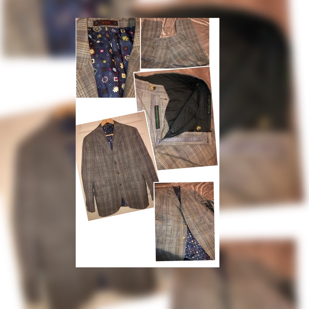 Etro Houndstooth Plaid 2 Pc Lightweight Suit 50R